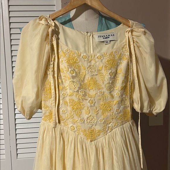 Jessakae Honey Bee Dress yellow mesh puff sleeves XS - Picture 3 of 12